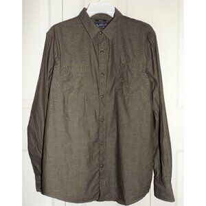 American Rag CIE M Men's brown snap up long sleeve breast pockets 100% cotton